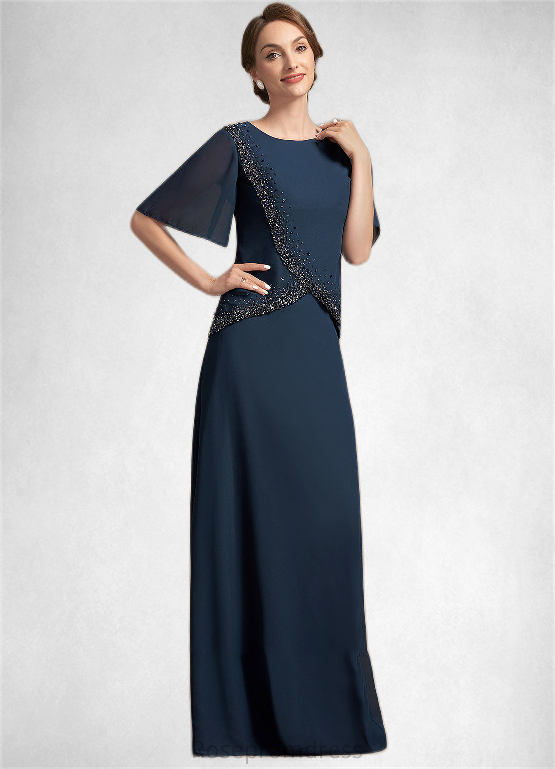 Mireya A-Line Scoop Neck Floor-Length Chiffon Mother of the Bride Dress With Beading Sequins SRS126P0014787