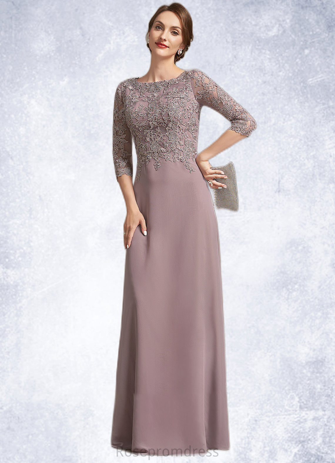 Ansley A-Line Scoop Neck Floor-Length Chiffon Lace Mother of the Bride Dress SRS126P0014788
