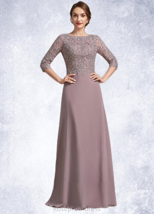 Ansley A-Line Scoop Neck Floor-Length Chiffon Lace Mother of the Bride Dress SRS126P0014788