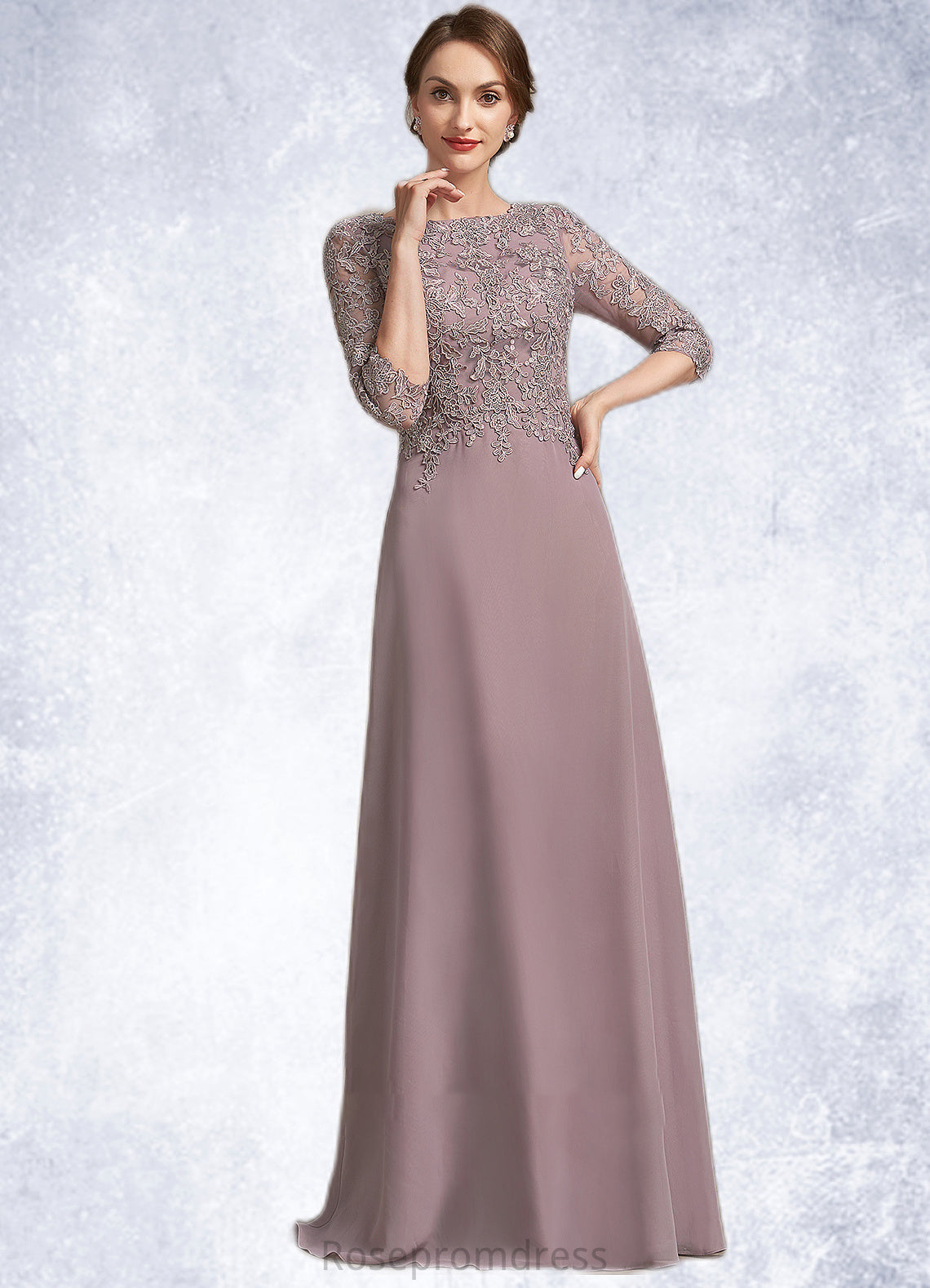 Ansley A-Line Scoop Neck Floor-Length Chiffon Lace Mother of the Bride Dress SRS126P0014788