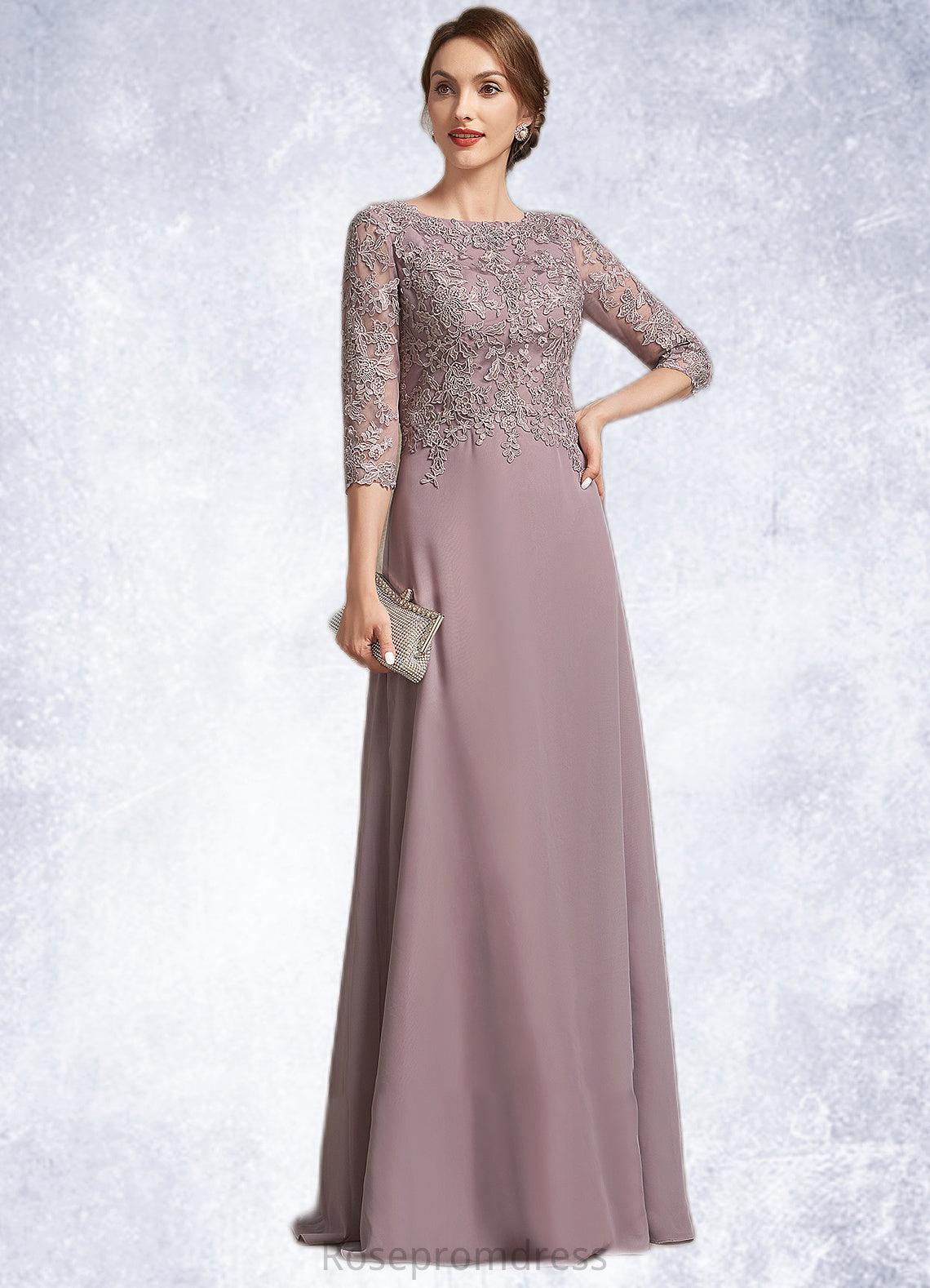 Ansley A-Line Scoop Neck Floor-Length Chiffon Lace Mother of the Bride Dress SRS126P0014788