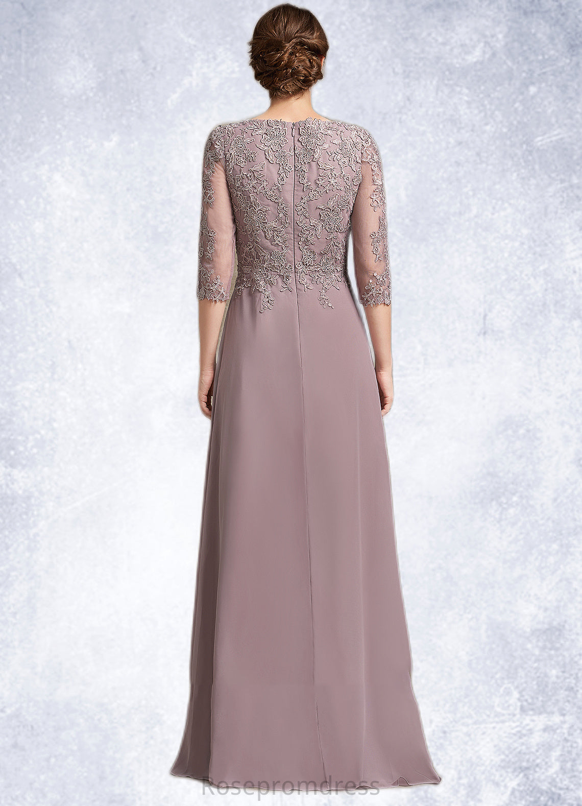 Ansley A-Line Scoop Neck Floor-Length Chiffon Lace Mother of the Bride Dress SRS126P0014788