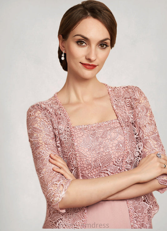 Shelby A-Line Square Neckline Tea-Length Chiffon Lace Mother of the Bride Dress With Beading Sequins SRS126P0014789