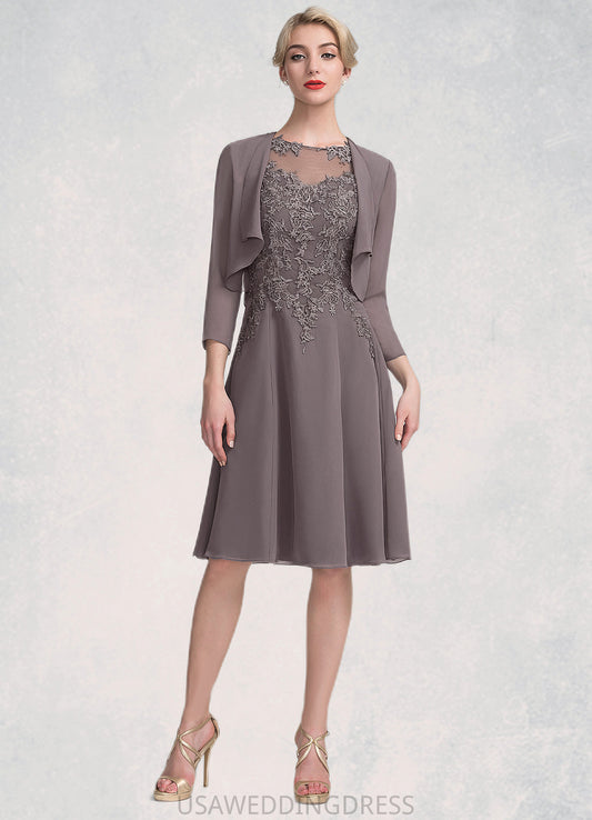Journey A-Line Scoop Neck Knee-Length Chiffon Lace Mother of the Bride Dress DS126P0014790