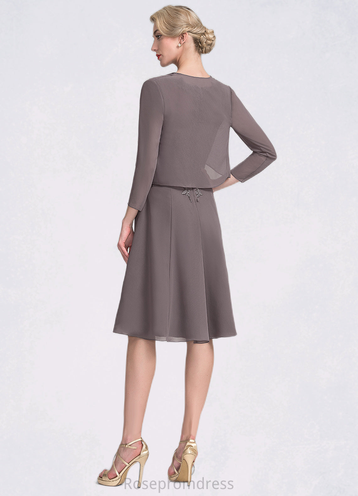 Melinda A-Line Scoop Neck Knee-Length Chiffon Lace Mother of the Bride Dress SRS126P0014790