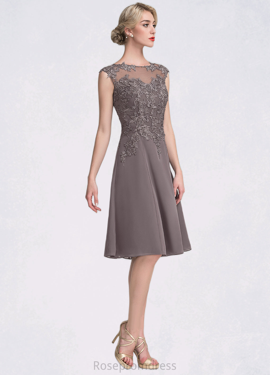 Melinda A-Line Scoop Neck Knee-Length Chiffon Lace Mother of the Bride Dress SRS126P0014790