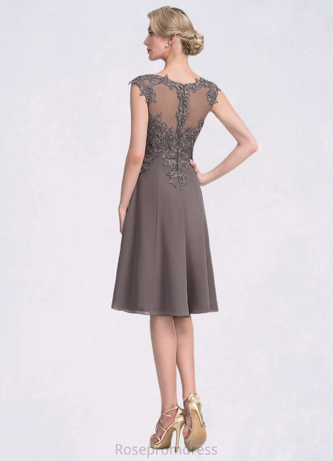 Melinda A-Line Scoop Neck Knee-Length Chiffon Lace Mother of the Bride Dress SRS126P0014790