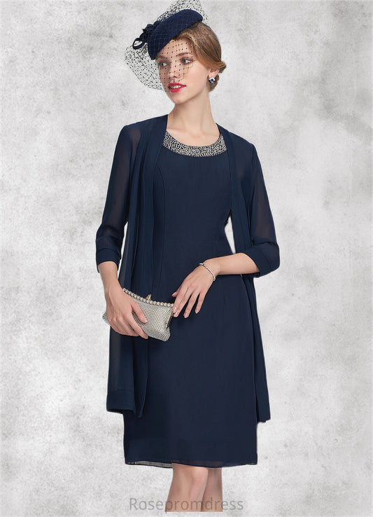 Riley A-Line Scoop Neck Knee-Length Chiffon Mother of the Bride Dress With Beading SRS126P0014791