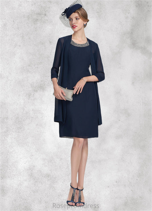 Riley A-Line Scoop Neck Knee-Length Chiffon Mother of the Bride Dress With Beading SRS126P0014791