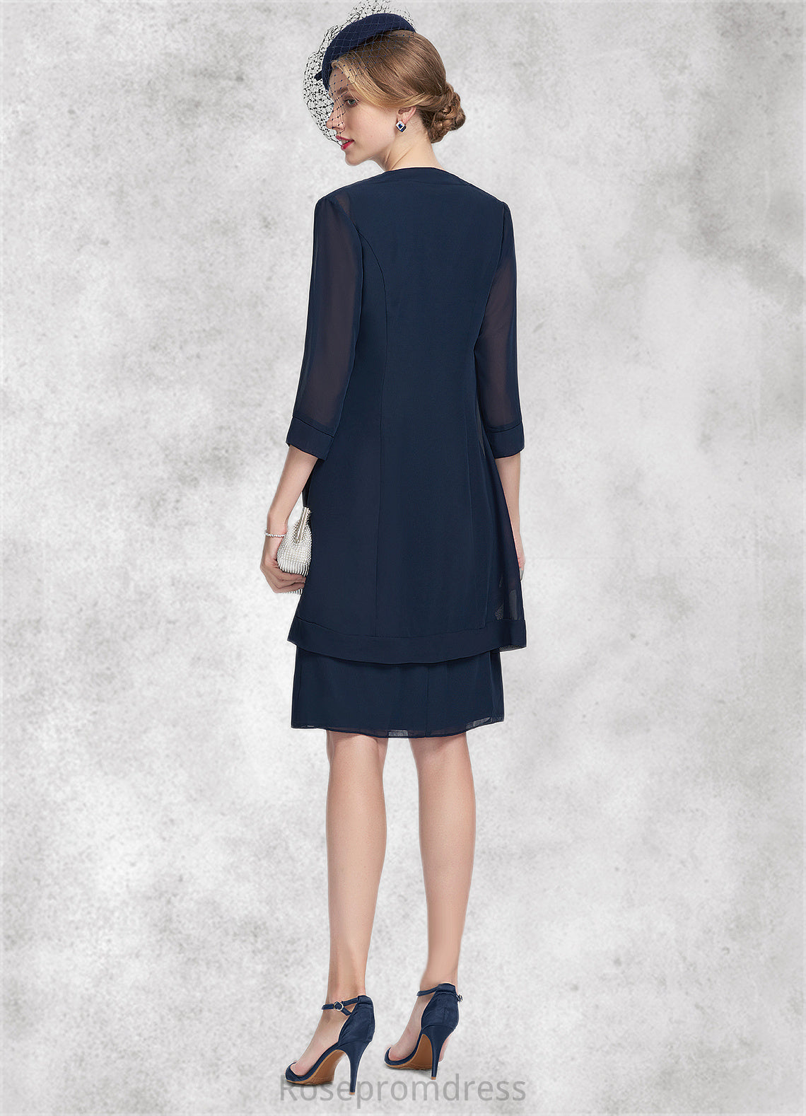 Riley A-Line Scoop Neck Knee-Length Chiffon Mother of the Bride Dress With Beading SRS126P0014791