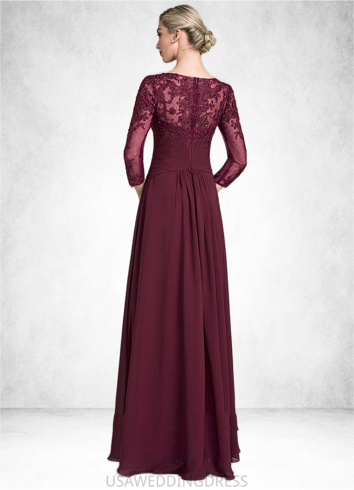 Hadley A-Line Scoop Neck Floor-Length Chiffon Lace Mother of the Bride Dress With Ruffle Beading Sequins DS126P0014792