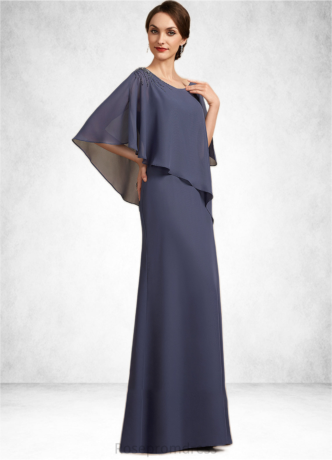 Aria A-Line Scoop Neck Floor-Length Chiffon Mother of the Bride Dress With Beading SRS126P0014793