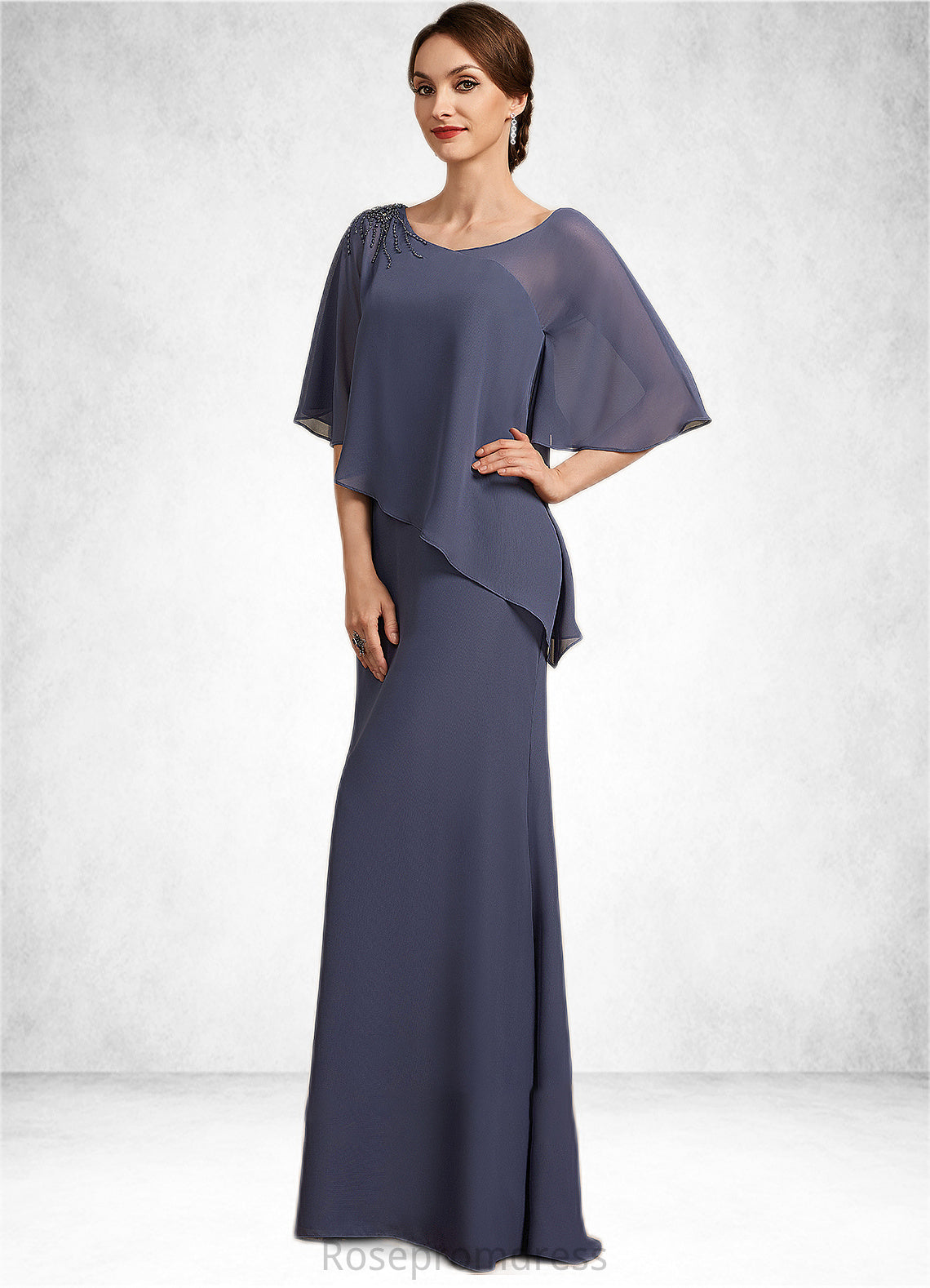 Aria A-Line Scoop Neck Floor-Length Chiffon Mother of the Bride Dress With Beading SRS126P0014793