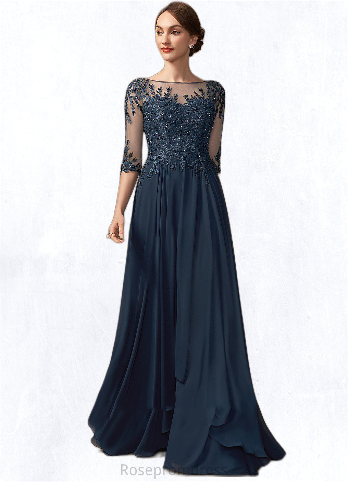 Quinn A-Line Scoop Neck Floor-Length Chiffon Lace Mother of the Bride Dress With Beading Sequins SRS126P0014795