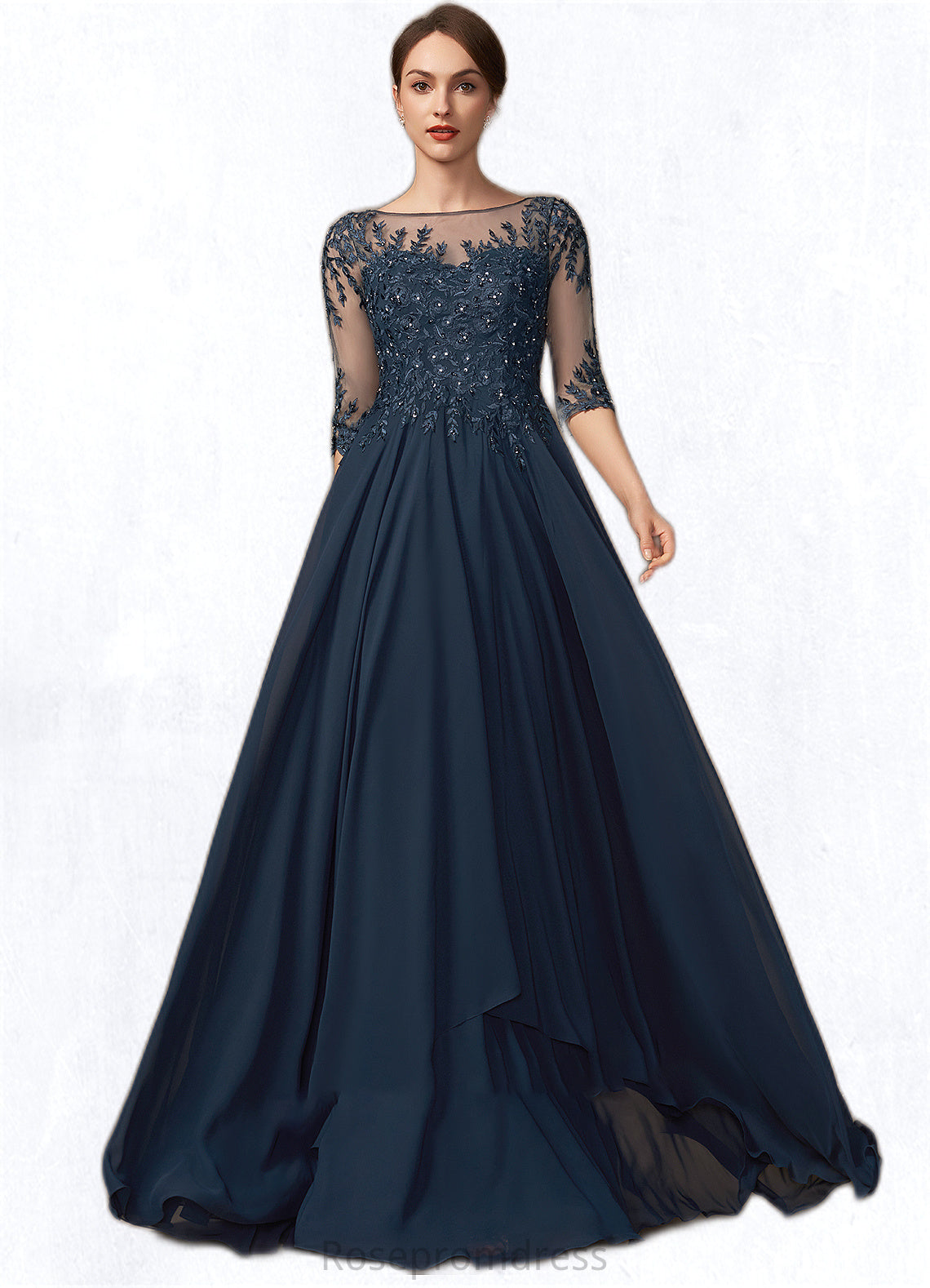 Quinn A-Line Scoop Neck Floor-Length Chiffon Lace Mother of the Bride Dress With Beading Sequins SRS126P0014795