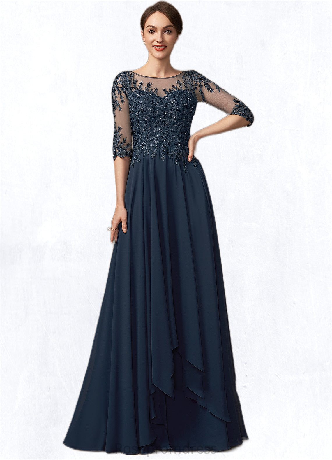 Quinn A-Line Scoop Neck Floor-Length Chiffon Lace Mother of the Bride Dress With Beading Sequins SRS126P0014795