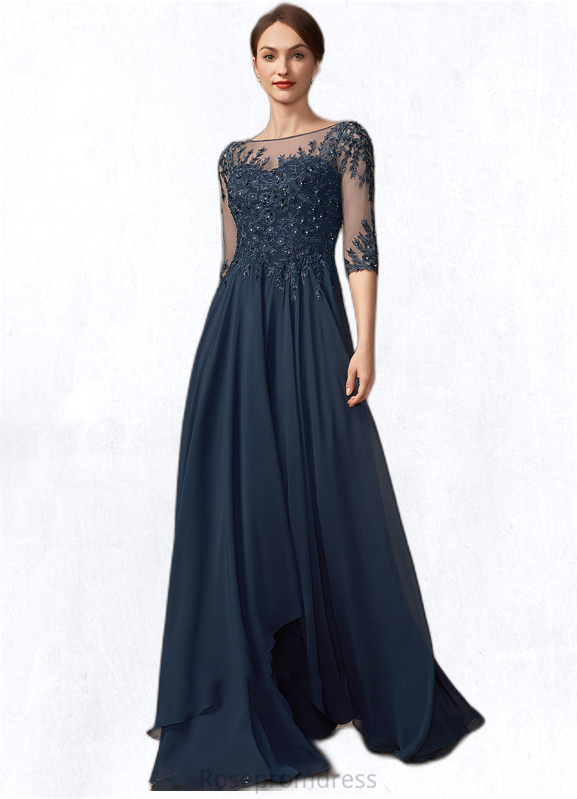 Quinn A-Line Scoop Neck Floor-Length Chiffon Lace Mother of the Bride Dress With Beading Sequins SRS126P0014795
