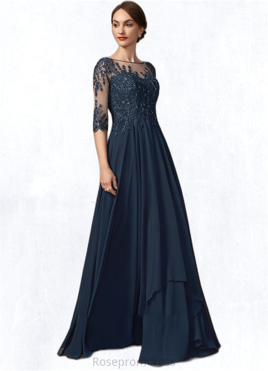 Quinn A-Line Scoop Neck Floor-Length Chiffon Lace Mother of the Bride Dress With Beading Sequins SRS126P0014795