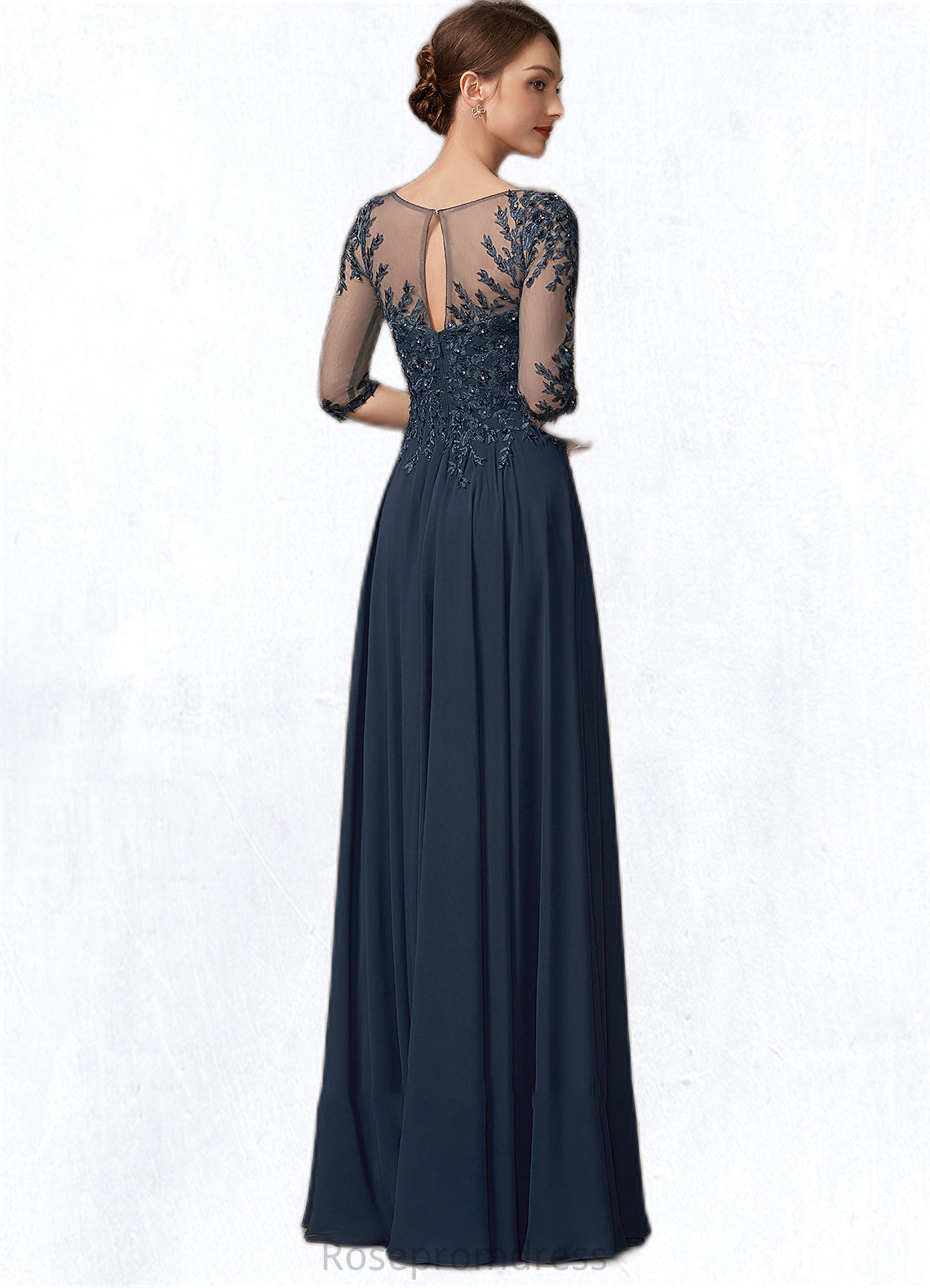 Quinn A-Line Scoop Neck Floor-Length Chiffon Lace Mother of the Bride Dress With Beading Sequins SRS126P0014795