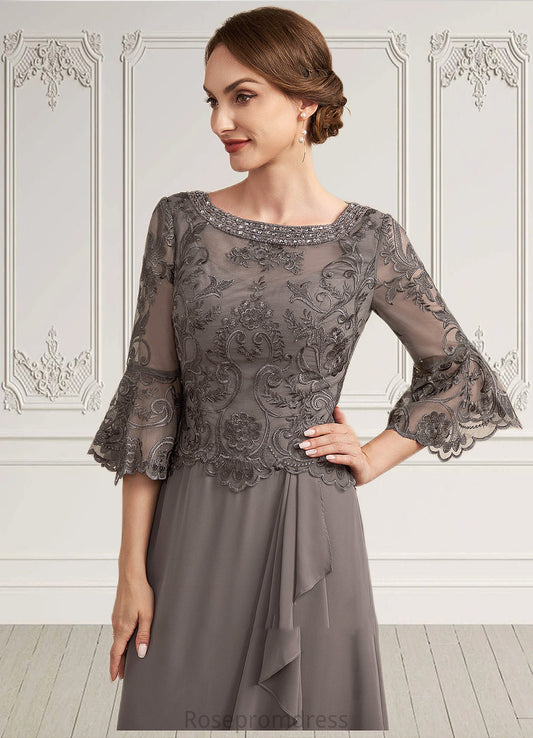 Hazel A-Line Scoop Neck Floor-Length Chiffon Lace Mother of the Bride Dress With Beading Cascading Ruffles SRS126P0014797