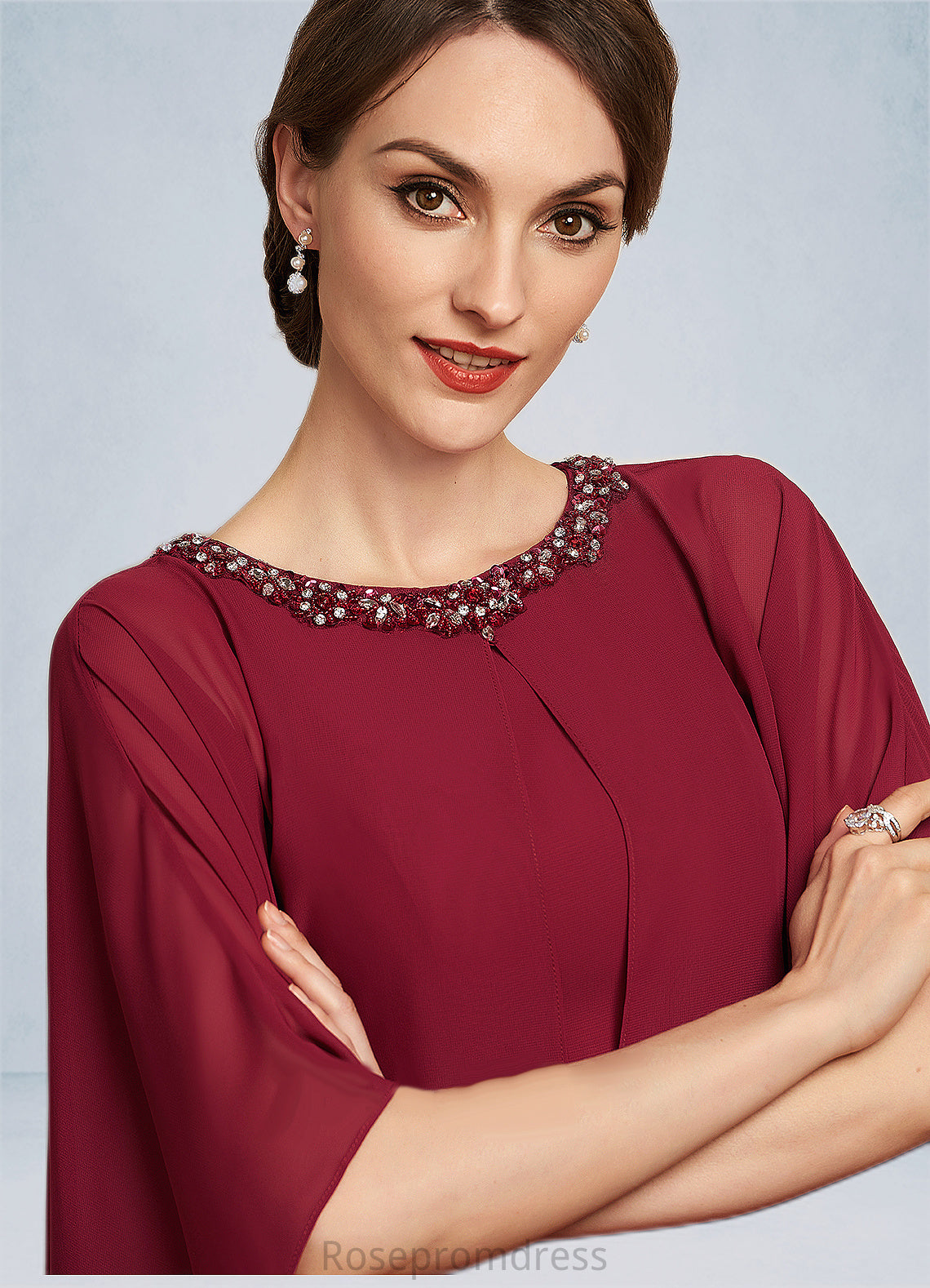 Rylee A-Line Scoop Neck Knee-Length Chiffon Mother of the Bride Dress With Beading Sequins SRS126P0014798