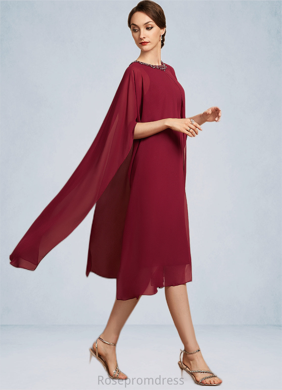 Rylee A-Line Scoop Neck Knee-Length Chiffon Mother of the Bride Dress With Beading Sequins SRS126P0014798