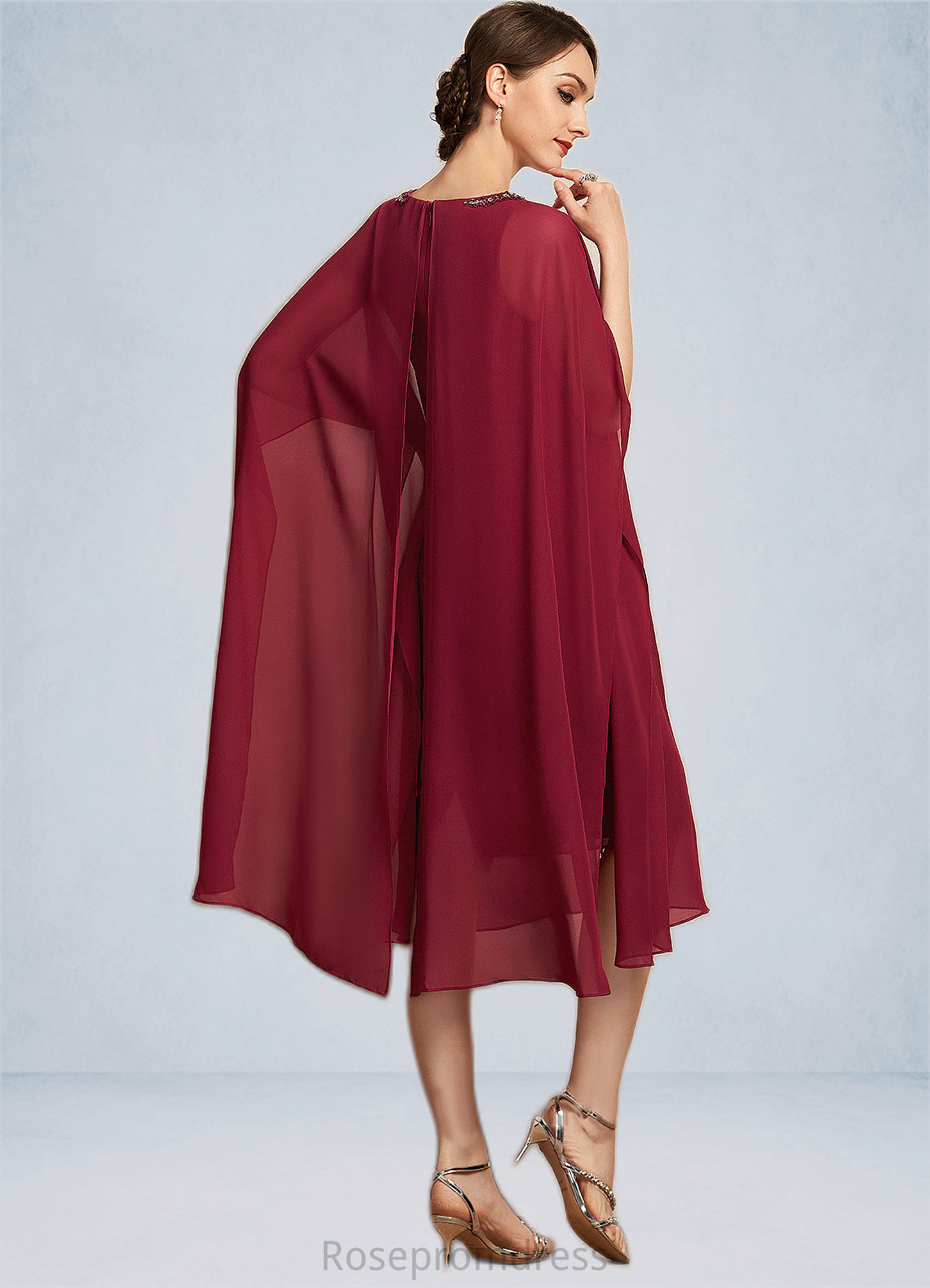 Rylee A-Line Scoop Neck Knee-Length Chiffon Mother of the Bride Dress With Beading Sequins SRS126P0014798