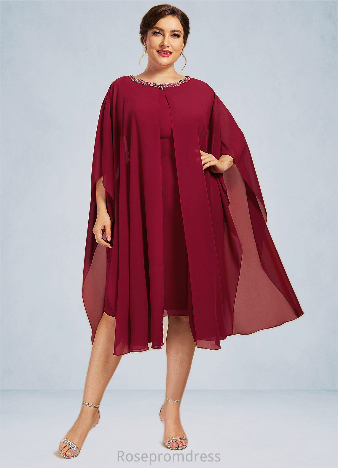Rylee A-Line Scoop Neck Knee-Length Chiffon Mother of the Bride Dress With Beading Sequins SRS126P0014798