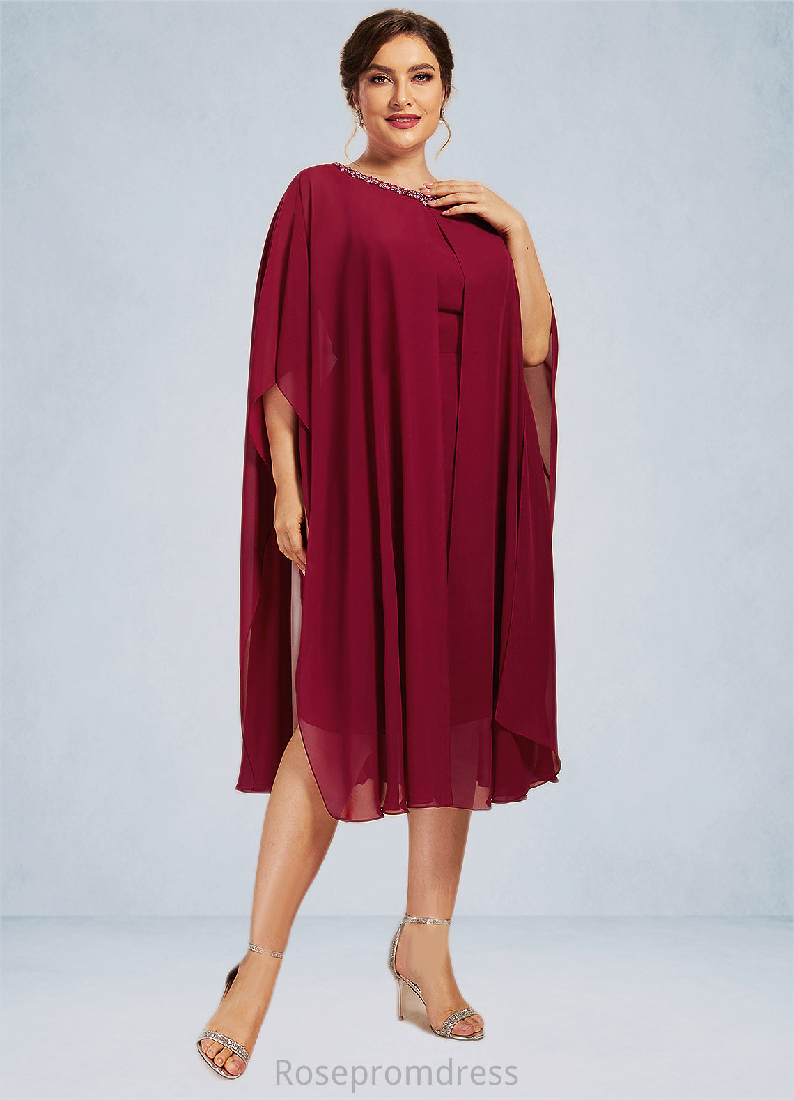 Rylee A-Line Scoop Neck Knee-Length Chiffon Mother of the Bride Dress With Beading Sequins SRS126P0014798
