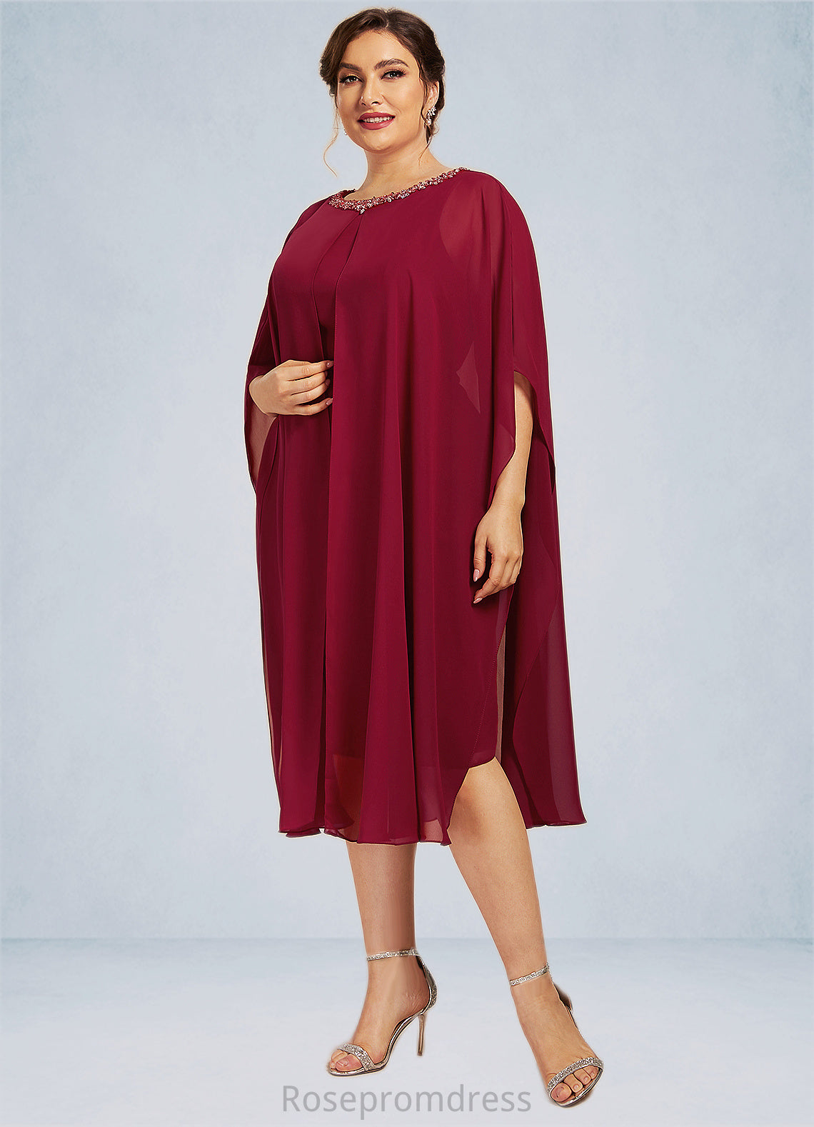 Rylee A-Line Scoop Neck Knee-Length Chiffon Mother of the Bride Dress With Beading Sequins SRS126P0014798