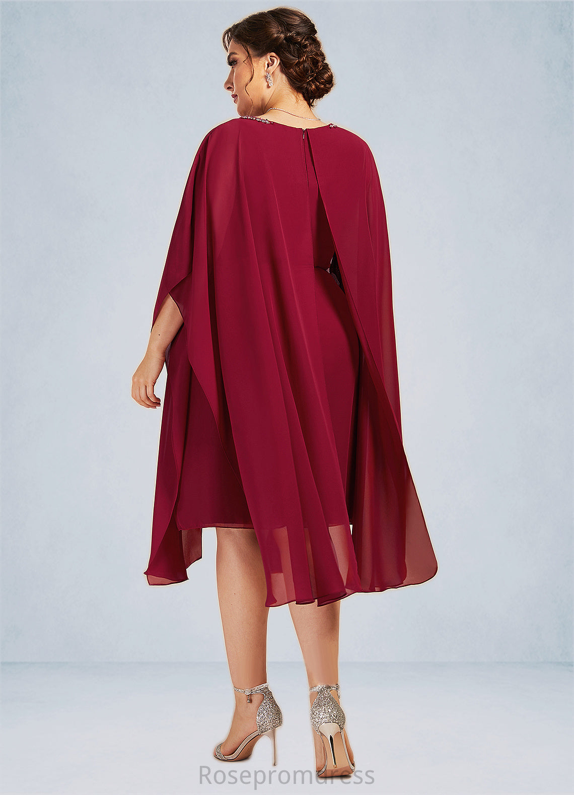 Rylee A-Line Scoop Neck Knee-Length Chiffon Mother of the Bride Dress With Beading Sequins SRS126P0014798