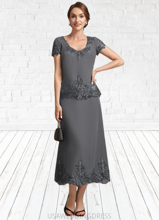 Aurora A-Line Scoop Neck Tea-Length Chiffon Lace Mother of the Bride Dress With Sequins DS126P0014800
