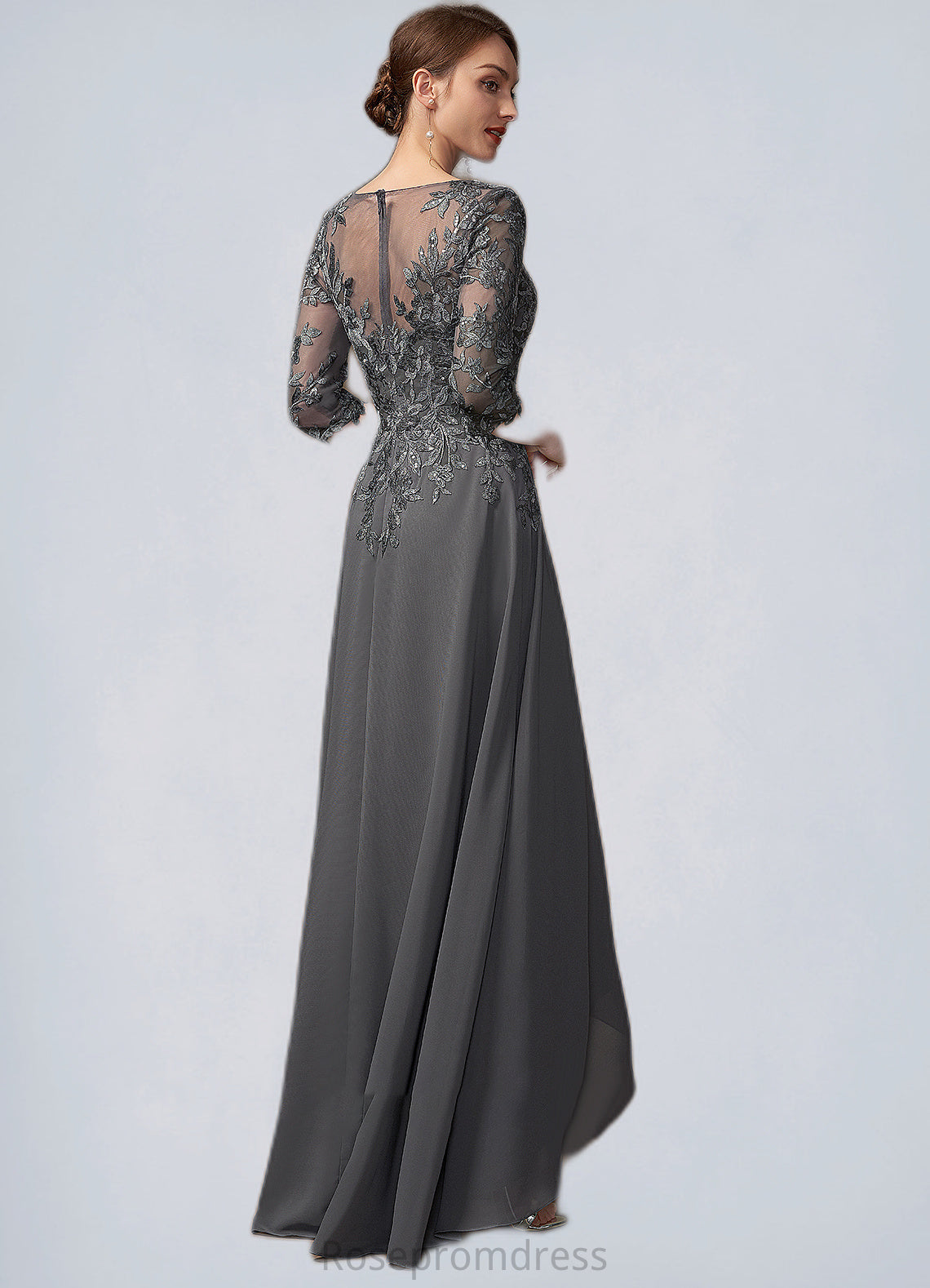 Jaylah A-Line V-neck Asymmetrical Chiffon Lace Mother of the Bride Dress With Sequins SRS126P0014803