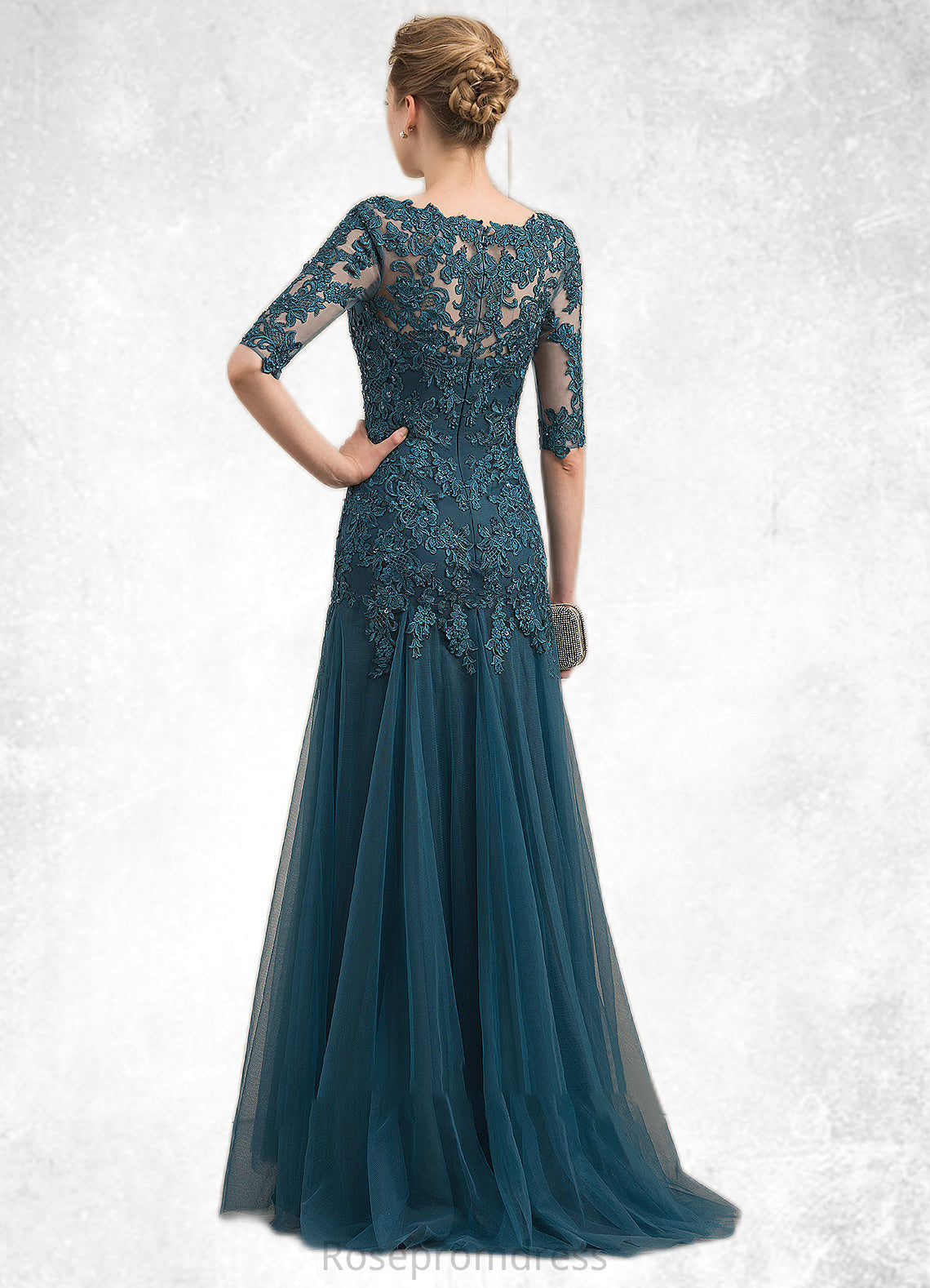 Denise Trumpet/Mermaid V-neck Sweep Train Tulle Lace Mother of the Bride Dress With Beading Sequins SRS126P0014804