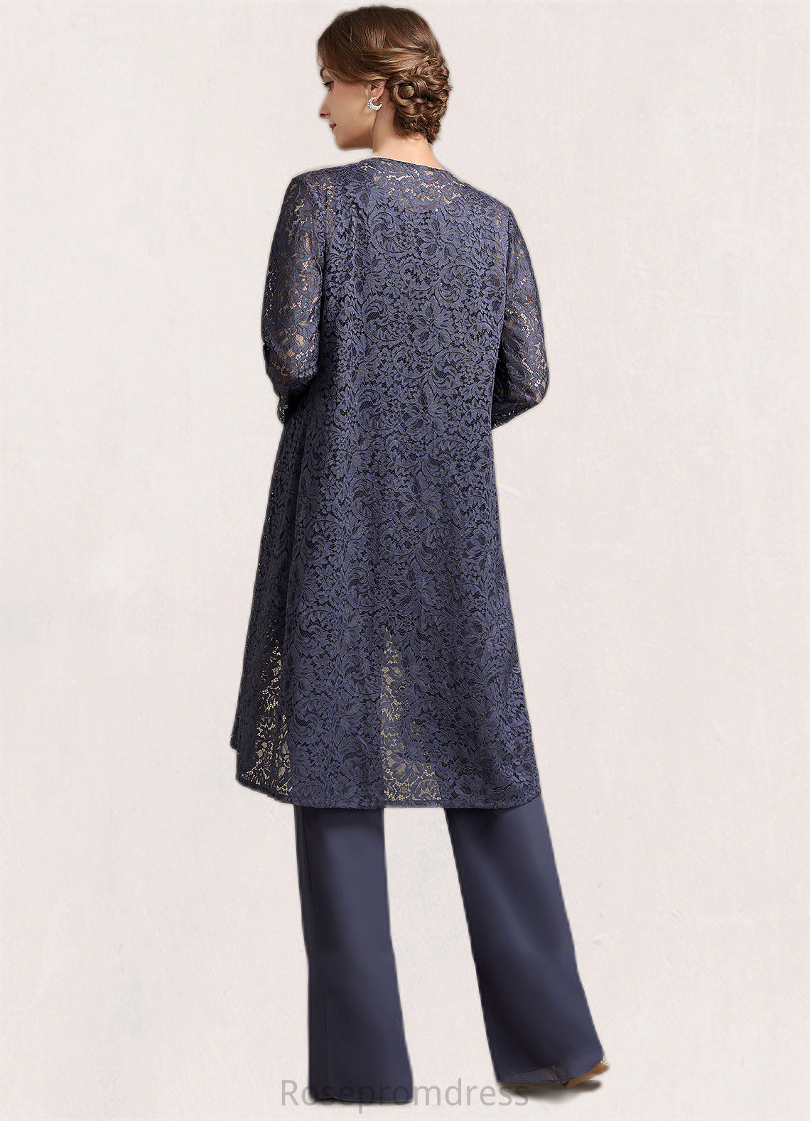 Olive Jumpsuit/Pantsuit Scoop Neck Floor-Length Chiffon Lace Mother of the Bride Dress With Sequins SRS126P0014805