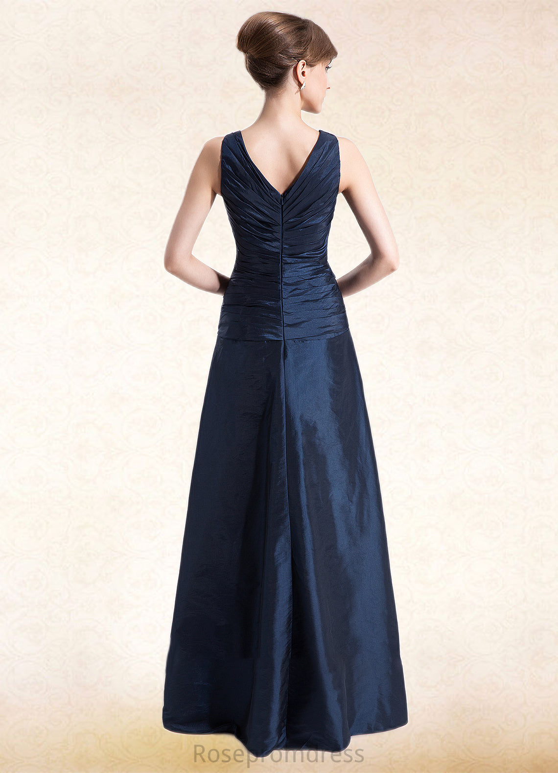 Jimena A-Line V-neck Floor-Length Taffeta Mother of the Bride Dress With Ruffle Beading SRS126P0014807