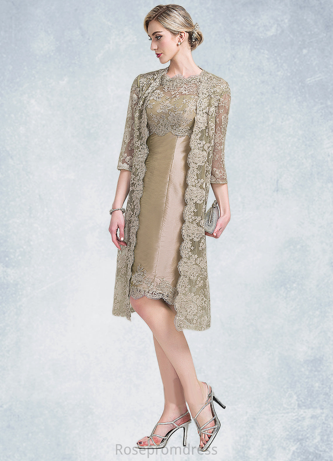 Sahna Sheath/Column Scoop Neck Knee-Length Taffeta Mother of the Bride Dress SRS126P0014808