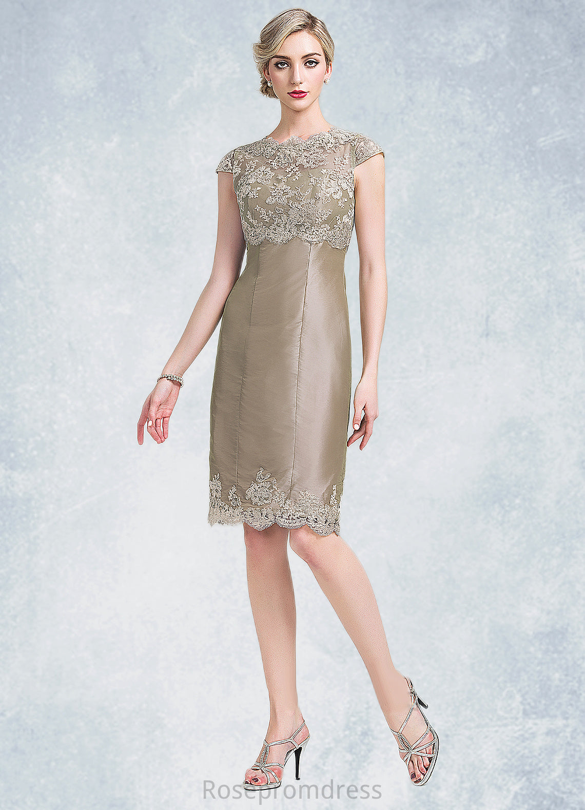 Sahna Sheath/Column Scoop Neck Knee-Length Taffeta Mother of the Bride Dress SRS126P0014808