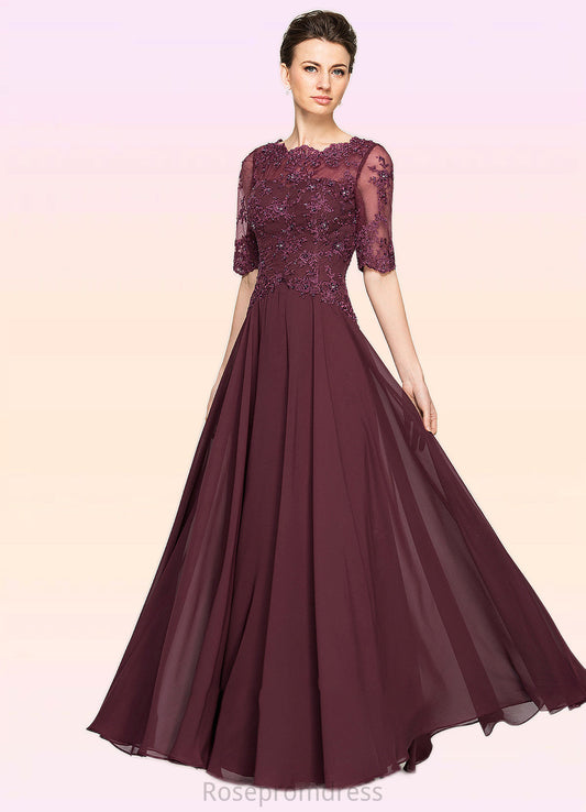 Alondra A-Line Scoop Neck Floor-Length Chiffon Lace Mother of the Bride Dress With Beading Sequins SRS126P0014810