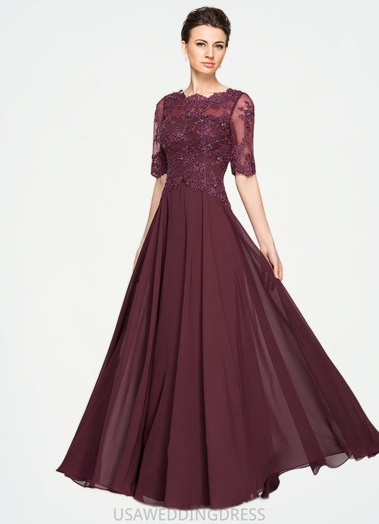 Rose A-Line Scoop Neck Floor-Length Chiffon Lace Mother of the Bride Dress With Beading Sequins DS126P0014810