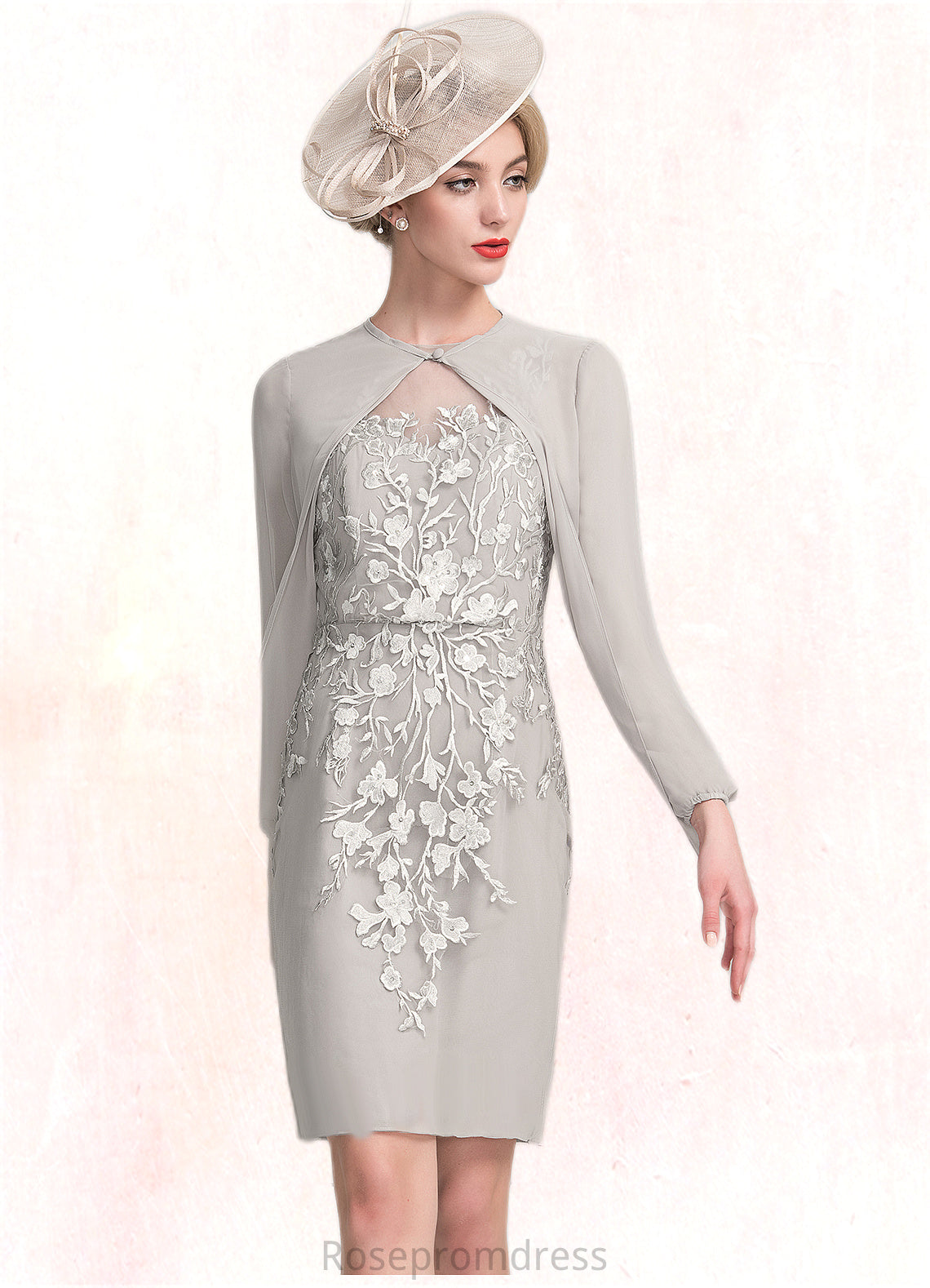 Norma Sheath/Column Scoop Neck Knee-Length Chiffon Lace Mother of the Bride Dress With Beading Sequins SRS126P0014811