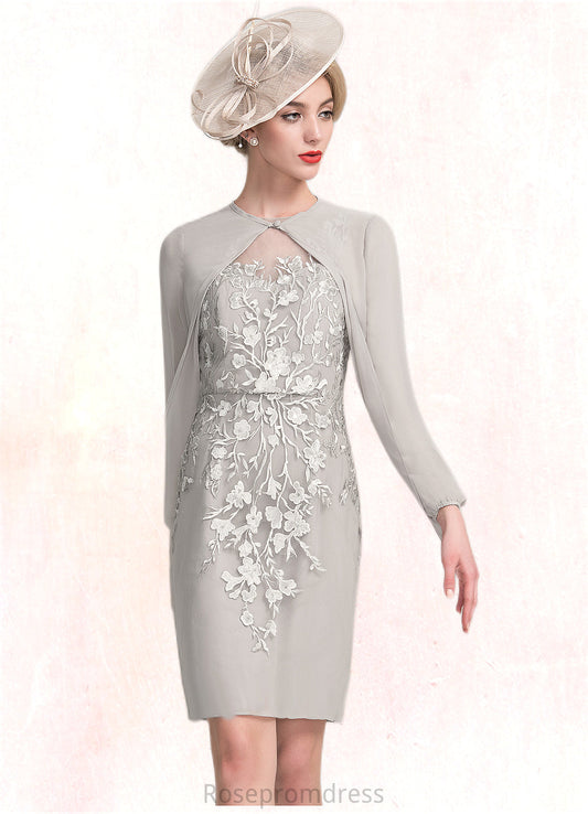 Norma Sheath/Column Scoop Neck Knee-Length Chiffon Lace Mother of the Bride Dress With Beading Sequins SRS126P0014811
