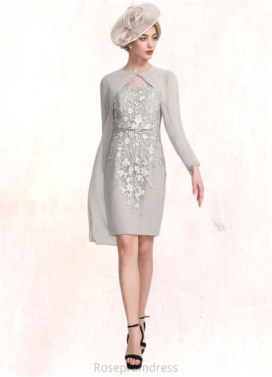 Norma Sheath/Column Scoop Neck Knee-Length Chiffon Lace Mother of the Bride Dress With Beading Sequins SRS126P0014811