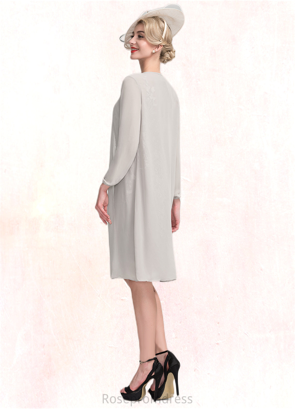 Norma Sheath/Column Scoop Neck Knee-Length Chiffon Lace Mother of the Bride Dress With Beading Sequins SRS126P0014811