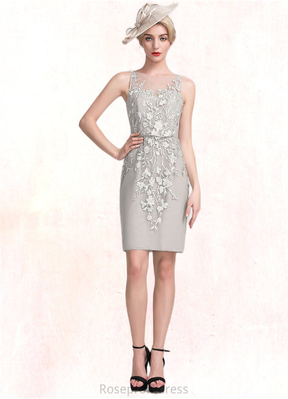 Norma Sheath/Column Scoop Neck Knee-Length Chiffon Lace Mother of the Bride Dress With Beading Sequins SRS126P0014811