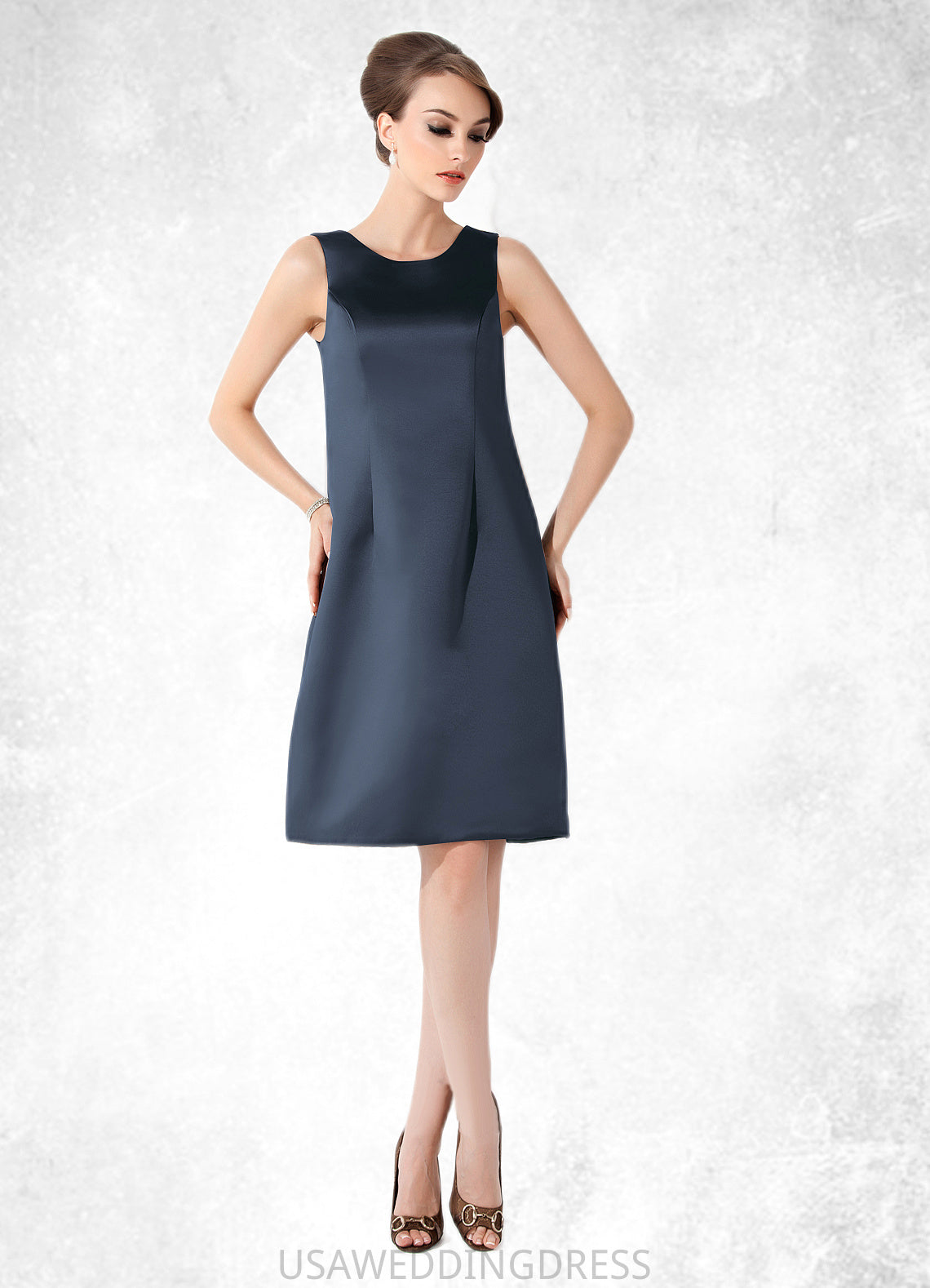 Genesis Sheath/Column Scoop Neck Knee-Length Satin Mother of the Bride Dress DS126P0014812