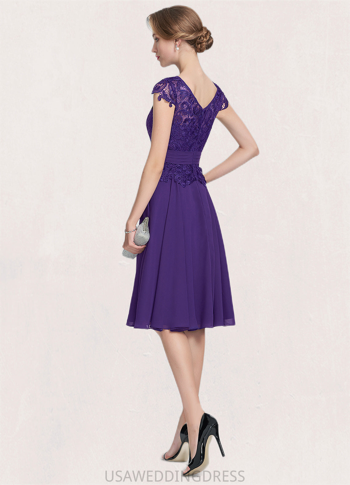 Brooklynn A-Line Scoop Neck Knee-Length Chiffon Lace Mother of the Bride Dress With Beading DS126P0014814