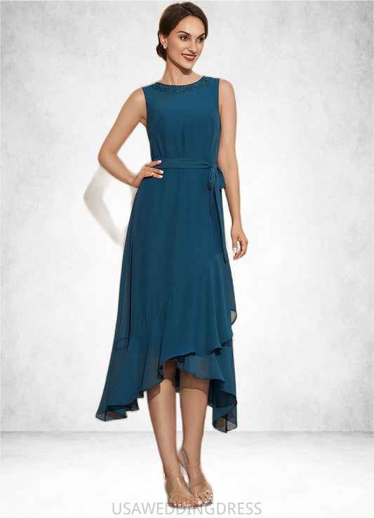 Rory A-Line Scoop Neck Asymmetrical Chiffon Mother of the Bride Dress With Beading Cascading Ruffles DS126P0014817