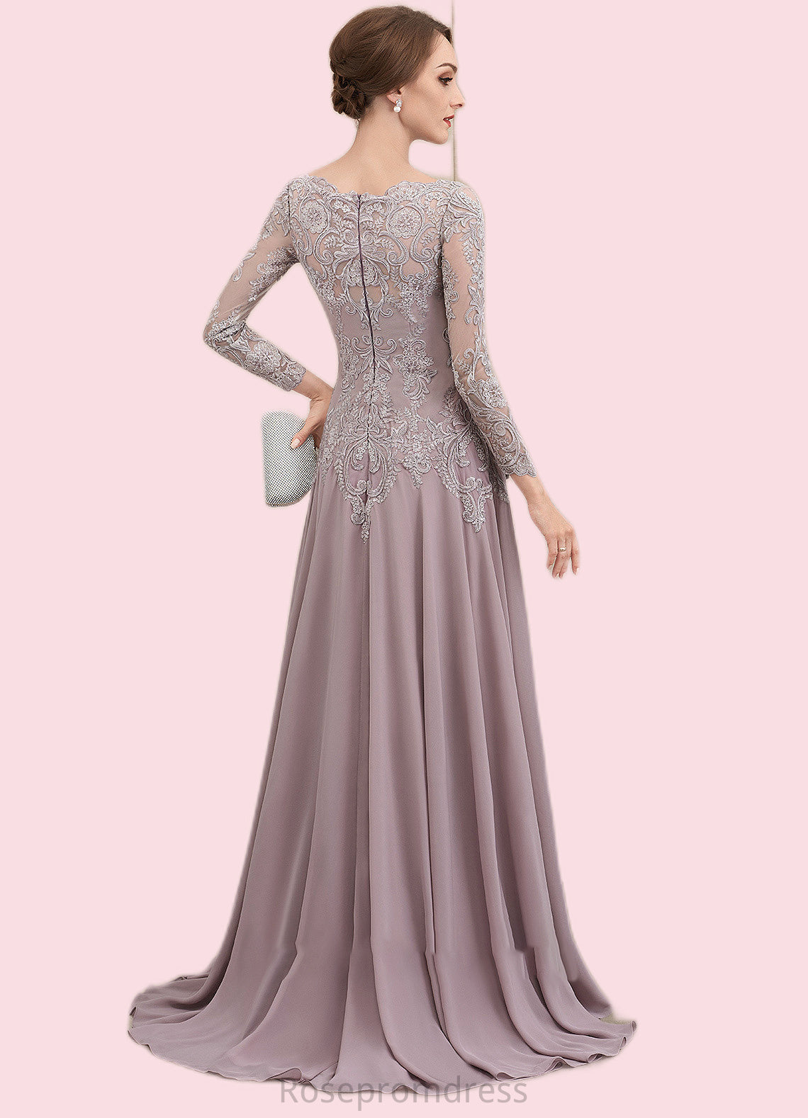 Ali A-Line Scoop Neck Sweep Train Chiffon Lace Mother of the Bride Dress With Sequins SRS126P0014819