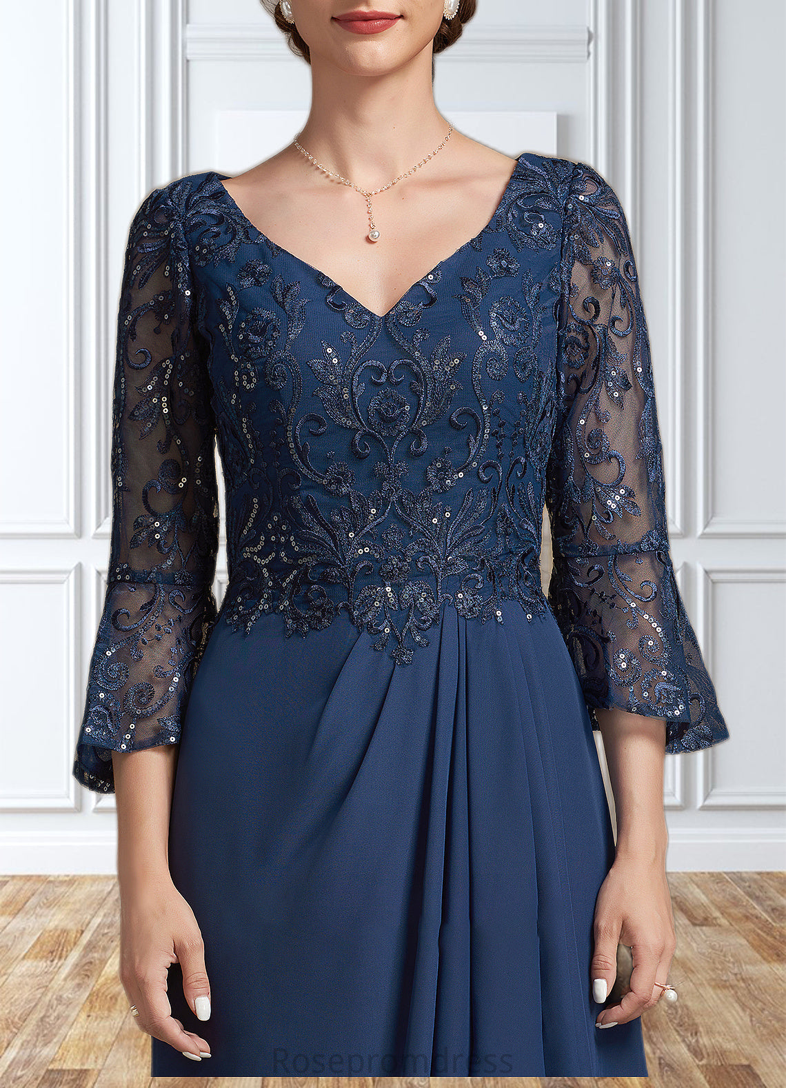 Camila A-Line V-neck Floor-Length Chiffon Lace Mother of the Bride Dress With Sequins Cascading Ruffles SRS126P0014825